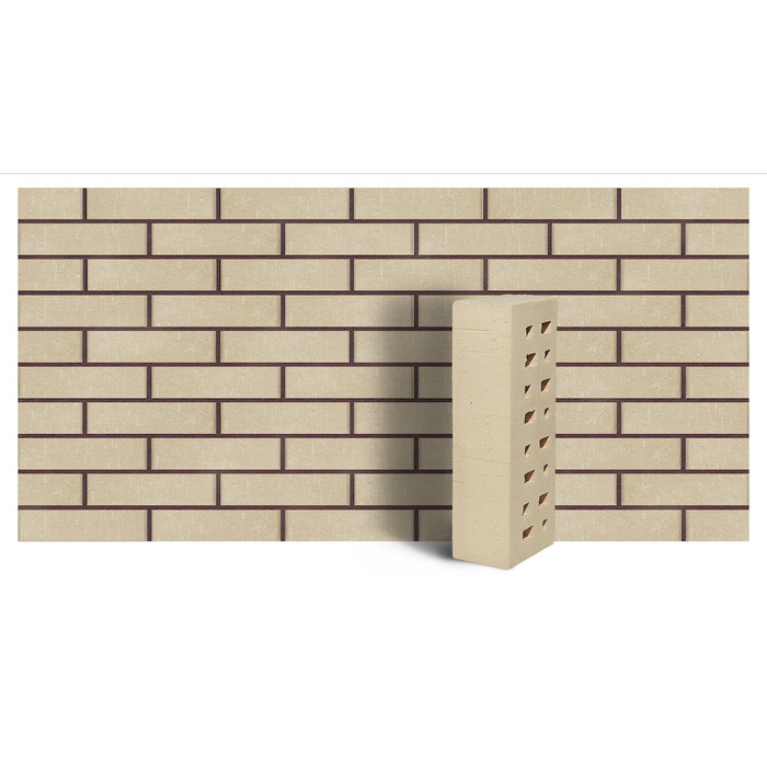 Кирпич клинкерный пустотелый ЛСР Лион кремовый Винтаж, М-300, 250х85х65 мм