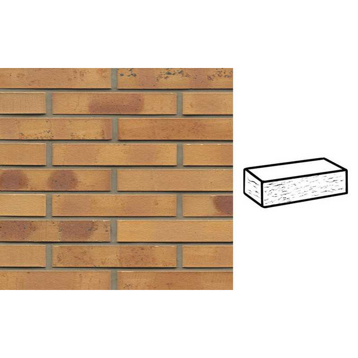Кирпич клинкерный Muhr 06K Hellbraun-bunt Kohle рустик, 290х90х52 мм